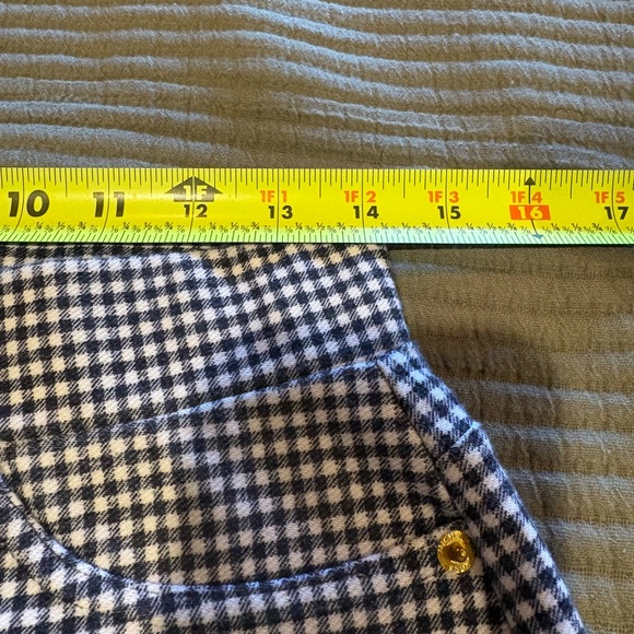 Michael Kors Navy Blue & White Check Pull-on Pants gold details size M women’s - Picture 7 of 11
